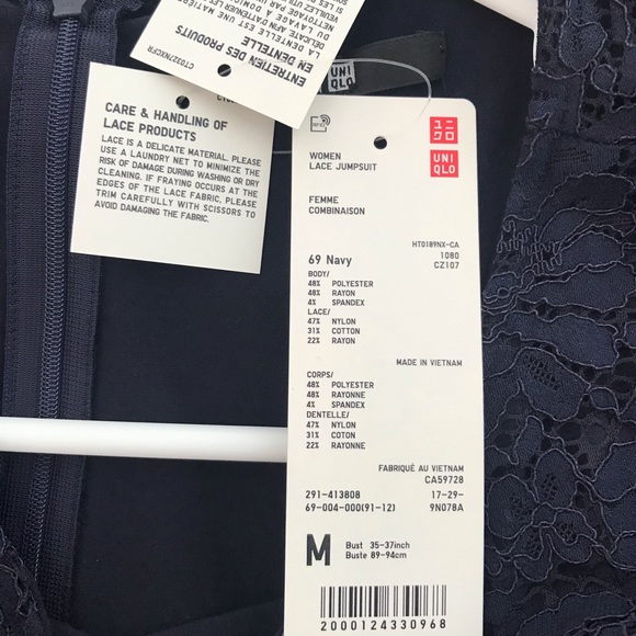NWT Uniqlo dark navy lace wide leg jumpsuit size M - Picture 8 of 9